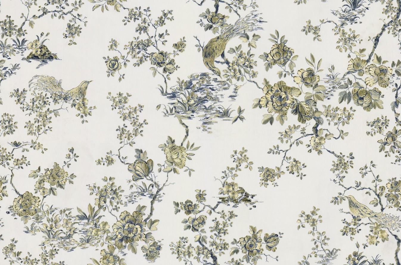 exklusives italienisches Tapeten Design weiss gold blau Blumen u. Vögel Roberto Cavalli in Berlin kaufen