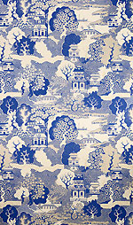 blau weiß beige Bäume und Paläste englische Tapete von Osborne und Little - Tapeten Muster 97 summer palace