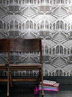 Tapete schwarz weiss grau Architektur Motiv holografisch englische Tapete von Osborne und Little - Tapeten Muster 100