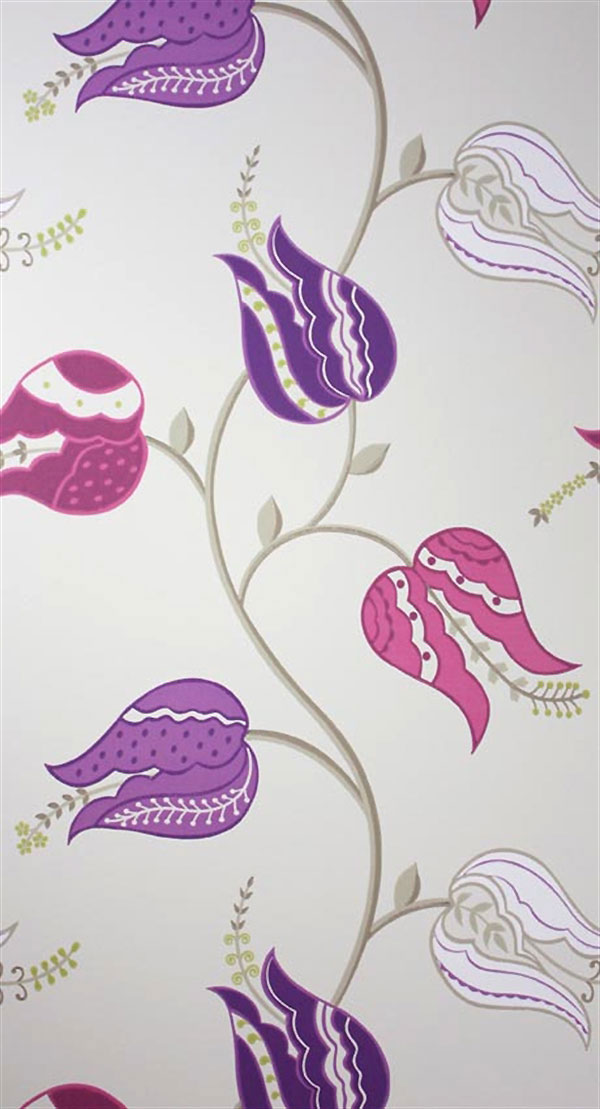Tapete Muster lila violett rot weiss Blumen englische Tapete von Osborne und Little - Tapeten Muster Isfahan Tulip